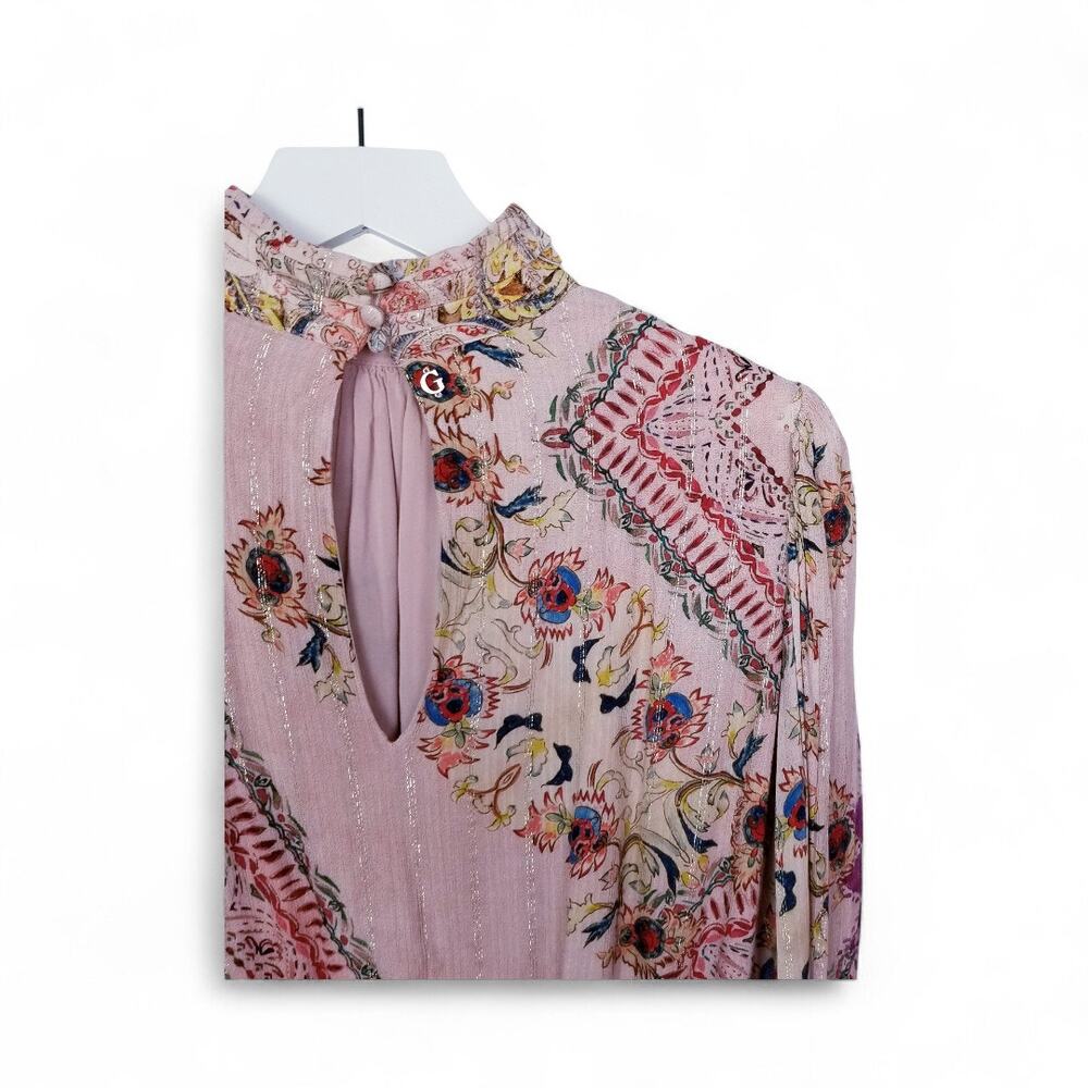 GUESS Monique Printed Mock Neck Smocked Blouse - Size L - Picture 7 of 12